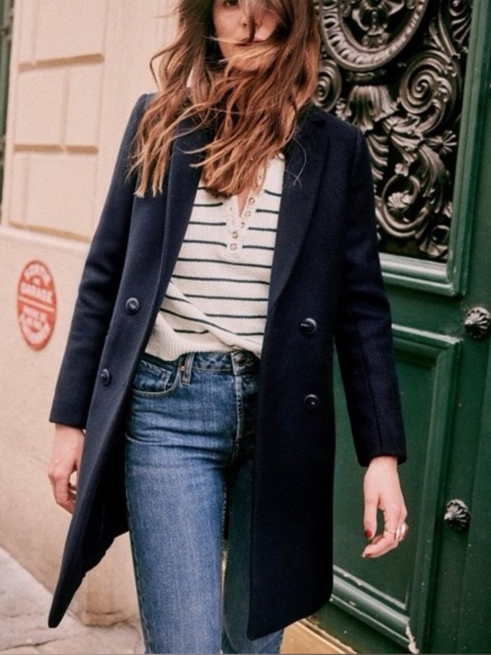 Sezane Johnson Coat in Navy Blue